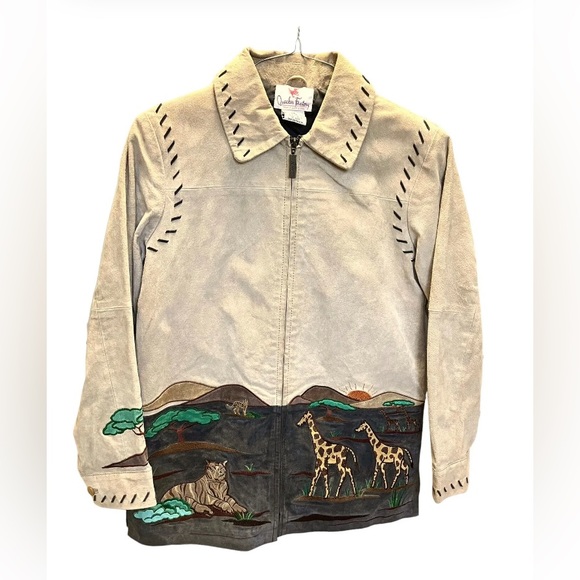 The Quacker Factory Suede Leather Jacket Embroidered Safari Size XS African - Picture 3 of 13